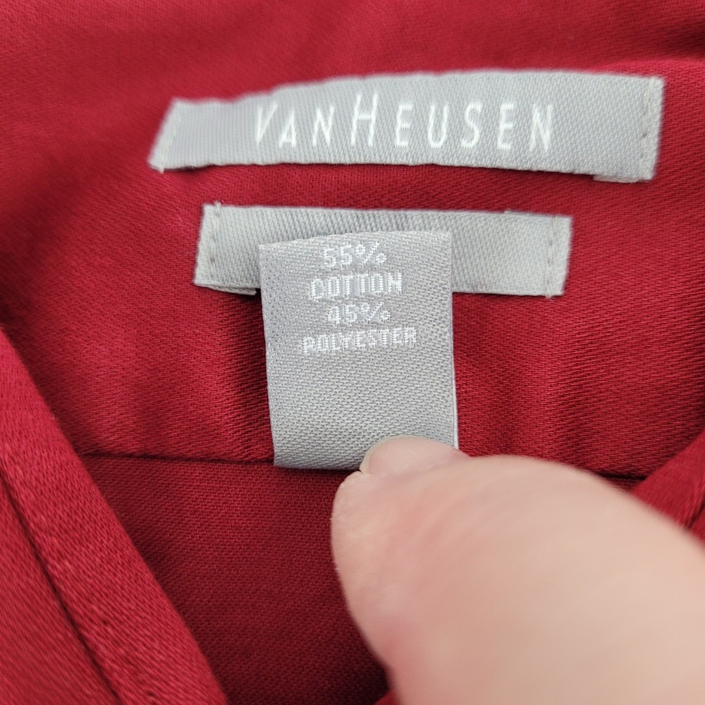 Van Heusen Lux Sateen Mens L Preppy Fitted Dress Shirt Burgundy Red 16.5 34/35 - Picture 5 of 9